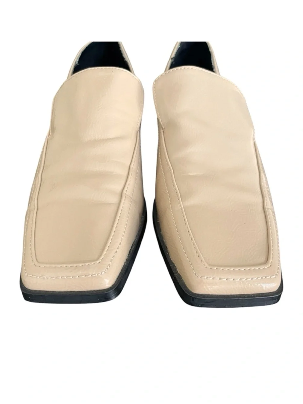 Zara Beige Patent Leather Slip-On Block Heel Square Toe Loafers (EU36/US 5.5-6) - Picture 4 of 11